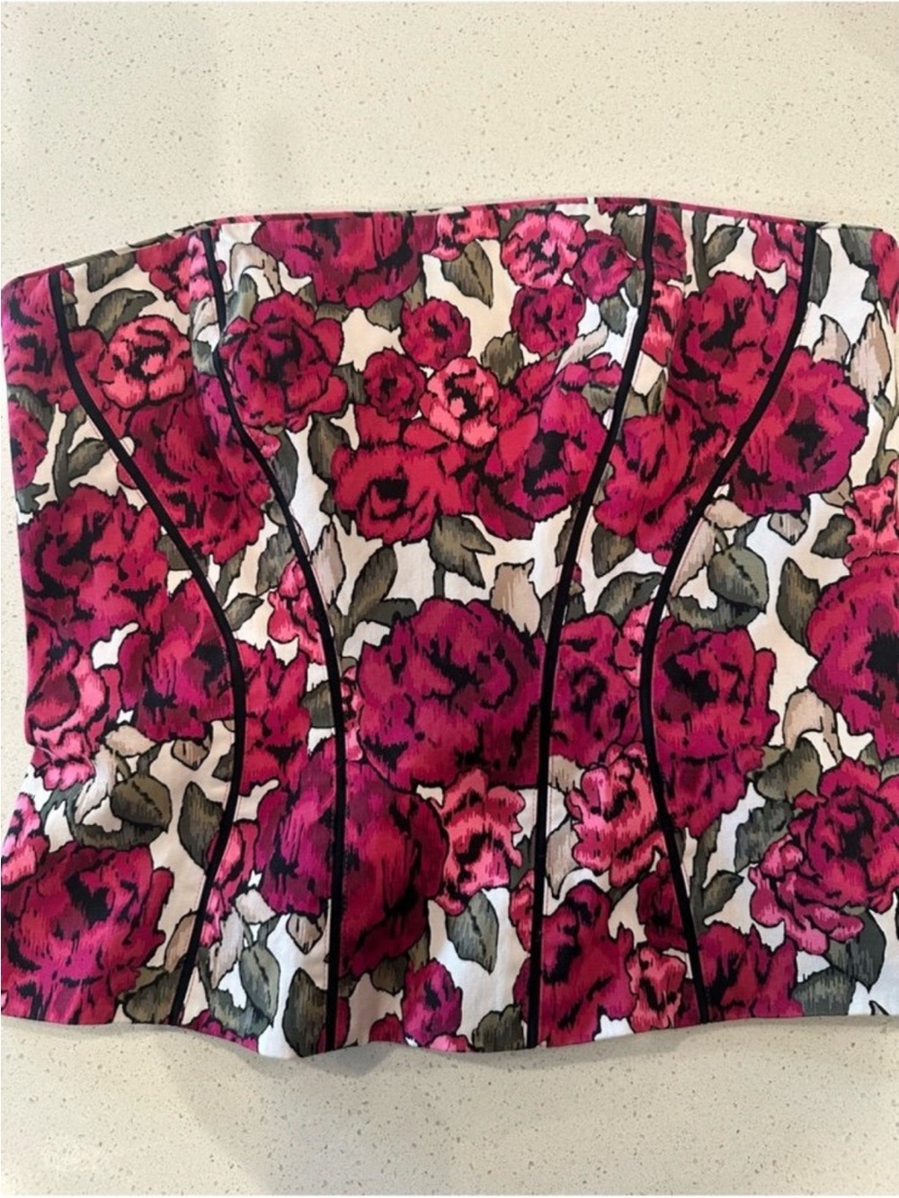 🩵White House Black Market Pink and Black Printed Bustier Top